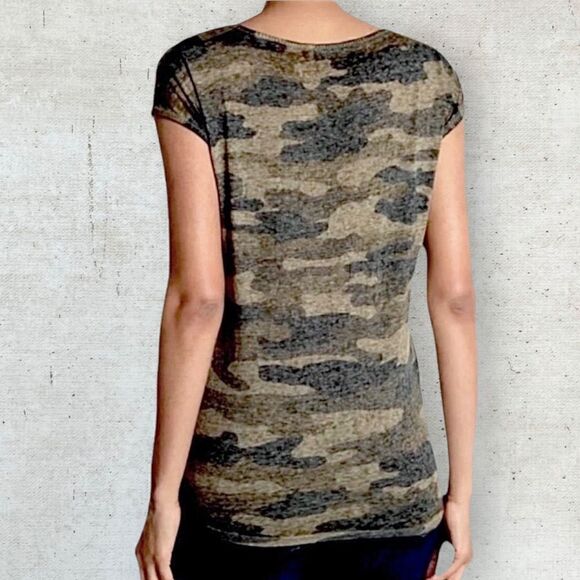 Lucky Brand Camo Tie Front Top Tee Sz S - Picture 2 of 9